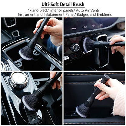 AntBooBoo 3 Pack Ultra-Soft Detailing Brush Set, Comfortable Grip and Scratch-Free Cleaning for Exterior, Interior Panels, Emblems, Badges, Gauge Cluster, Infotainment Screen