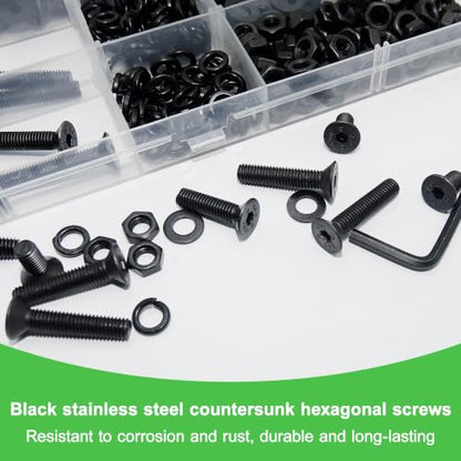 400Pcs M5 Countersunk Flat Head Phillips Machine Screws Assortment Kit, Nuts Washers with Screwdriver, M5x6/8/10/12/16/20/25/30mm for Electronics & Machinery - size: M5-400Pcs