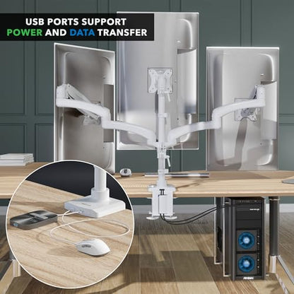 Mount-It! Triple Monitor Desk Mount, 13-27" Screens, White - color: White