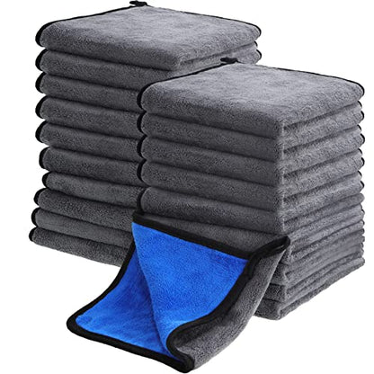 20 Pcs Microfiber Car Drying Towels 800 Gsm Thick Plush, Grey and Blue - color: Grey and Blue