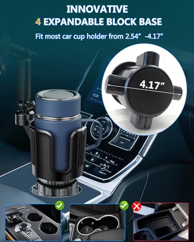 Cup Phone Holder for Car Cup Holder with Expandable Base, Detachable Dual Cellphone Holder Cupholder Car Mount with Long Arm Universal Fit iPhone and Large Bottle, for Truck SUV - color: Black