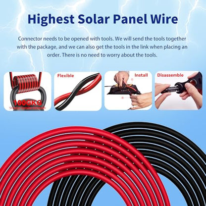 Solar Extension Cable 10AWG 6mm² 100FT PV Wire 10Gauge Adaptor Panels Cables with Female & Male Waterproof Connectors for Outdoors, Marine, RV, Photovoltaic (Black& Red) - size: 100ft Both ends installed