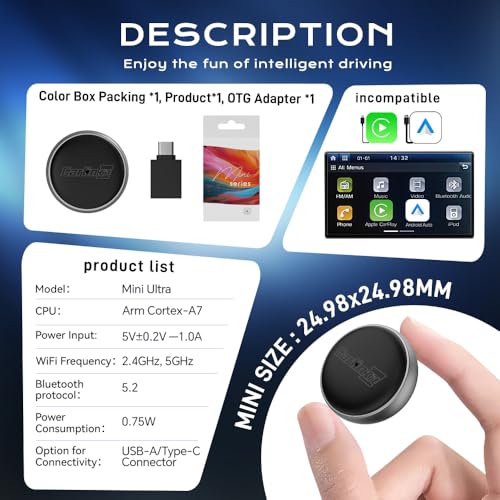 Carlinkit MINI Ultra 3 Wireless CarPlay Adapter for iPhone & Android Phone