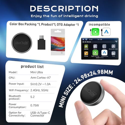 Carlinkit MINI Ultra 3 Wireless CarPlay Adapter for iPhone & Android Phone