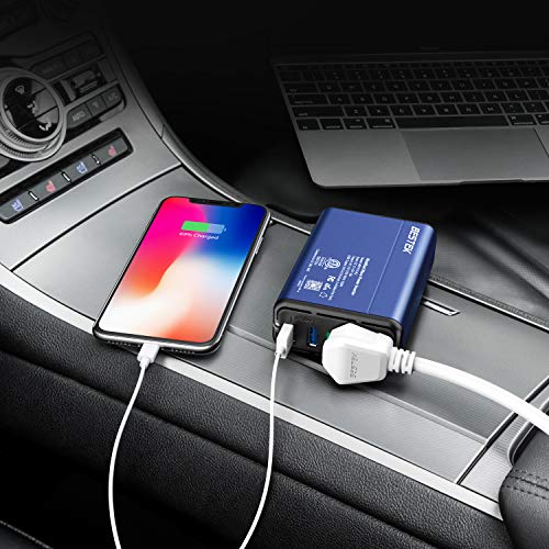 BESTEK 150W Power Inverter DC 12V to 110V AC Converter 4.2A Dual USB Car Plug Adapter Outlet Converter (Blue) - color: Blue