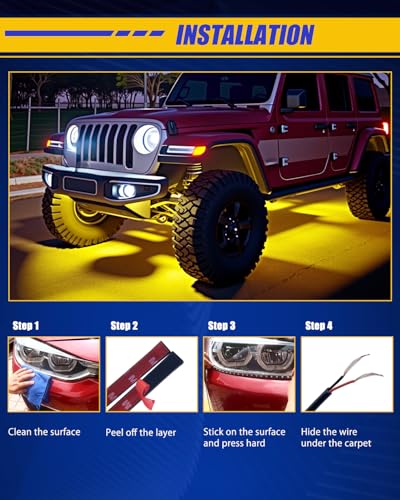 Amber Led Strip Lights Car,Led Lights for Motorcycles 30CM (6PCS) - color: Yellow