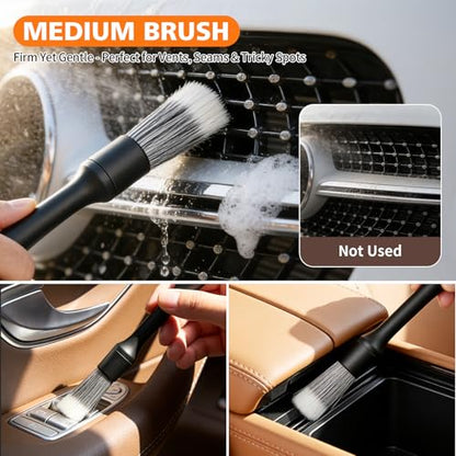 Car Detailing Brush Kit Interior & Exterior Cleaner, Ultra Soft Boars Hair Car Interior Detailing Brushes, 6 Different Detailing Brushes for Auto Detailing, Dashboard, Vents, Wheels and Tires