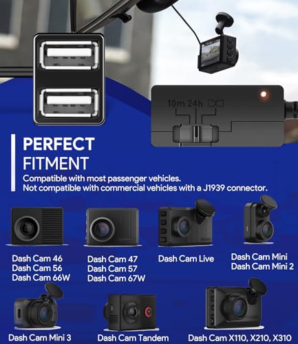 010-12530-23 Constant Power Cable for Garmin Dash Cam 46 47 56 57 66W 67W, Live, Mini, Mini 2 3, Tandem, X110, X210, X310, DashCam, Fits Vehicle's OBD-II Port for Power Even When Parked and Turned Off