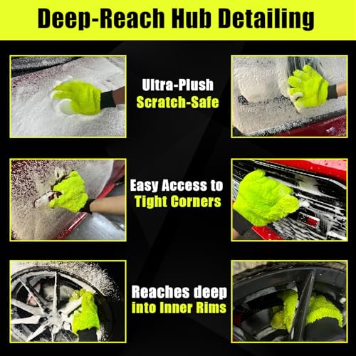 XINDELL Car Wash Mitt 4 Pack, Ultra Soft Microfiber Cleaning Gloves, Scratch-Free Dual-Sided Mitts for Car Paint, Wheels & Mirrors, Lint-Free Auto Detailing Wash Mitt - color: Green