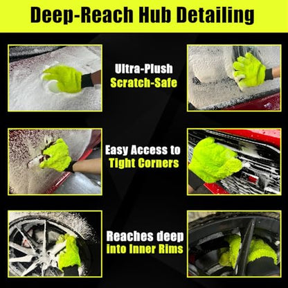 XINDELL Car Wash Mitt 4 Pack, Ultra Soft Microfiber Cleaning Gloves, Scratch-Free Dual-Sided Mitts for Car Paint, Wheels & Mirrors, Lint-Free Auto Detailing Wash Mitt - color: Green