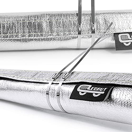 Heat Shroud Aluminized Sleeving Heat Shield fuel line wire heat sleeve 1-1/2''I.D. x 10FT with 20 Pcs 7.8Inch Stainless Steel Cable Metal Zip Ties - size: 1-1/2''I.D. x 10FT
