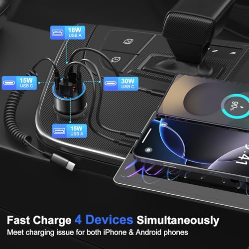 Car Charger USB C, 65W Multi Port Dual 12V Cigarette Lighter USB Charger - color: Black, size: 1-Pack