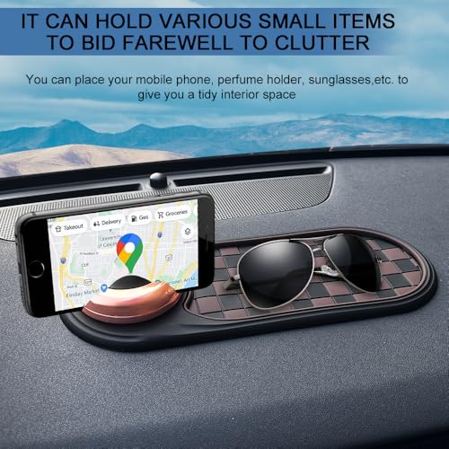 Multifunction Car Anti-Slip Mat, Car Anti Slip Mat Phone Holder, Dashboard Mobile Phone Holder with Temporary Parking Number, Rotatable Dashboard Mat for Sunglasses Keys Gadgets (Brown+Gold) - color: Brown+Gold