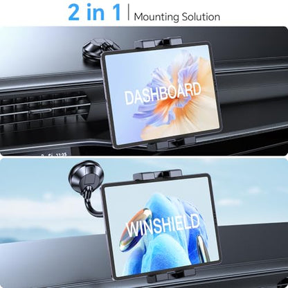 Coolpow Tablet Car Mount for iPad Truck Holder【Windshield+Dash】 Strong Suction Cup Tablet Holder for car with Gooseneck Long Arm Extension for All 4.7"-12.9" Apple iPad Samsung Galaxy Tab