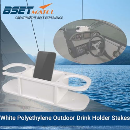 Marine Cup Holder with Storage - Reinforced Stainless Steel Core (Anti-Warp) - Heavy Duty Boat Console Organizer Caddy - Fits Mugs, Tumblers & Phones - Drill-Free Adhesive or Screw Mount