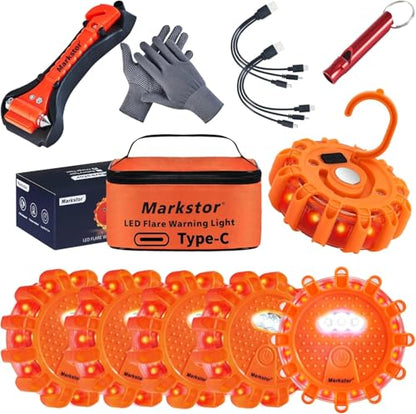 6-Pack LED Road Flares, Rechargeable roadside emergency kit - size: 6 Pack Parts