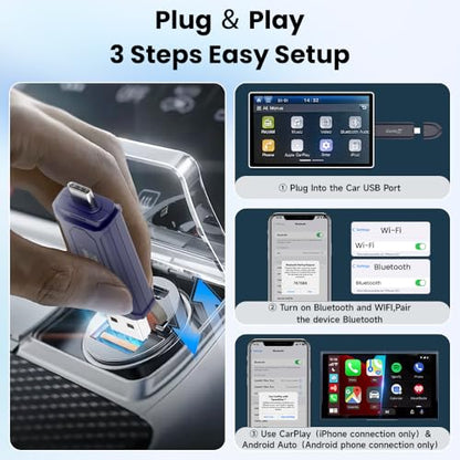 Carlinkit Mini SE Pro Wireless CarPlay Adapter, Wired to Wireless Converter for OEM Factory Wired CarPlay/Android Auto Cars, 5GHz WiFi Fast Connect with USB C/A Dual Port - color: Dark Blue
