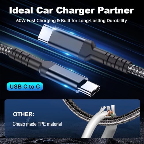 4-Port USB C Car Charger with 3.3ft USB C Cable, 78W Metal Fast Charging Car Charger Adapter with Voltage Display, Aluminum Alloy Car Phone Charger for iPhone 17/16/15 Pro Max, Samsung Galaxy, iPad