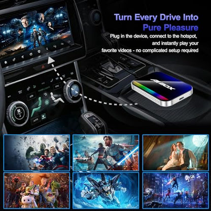 AI Box Wireless CarPlay Adapter,Magic Box with YouTube TikTok, Built-in Play Store and Screen Mirroring, Plug and Play Wireless Adapter for OEM Factory Wired CarPlay Vehicles