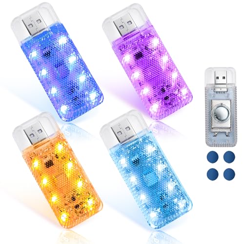 4 PCS Car LED Lights, USB Plug-in Rechargeable 8 High-Brightness,Portable Touch Control Dimmable Night Light for Car/Bedroom/Party/Holiday Decoration (1Blue &1Purple &1Ice-Blue&1Amber) - color: 1Blue &1Purple &1Ice-Blue&1Amber