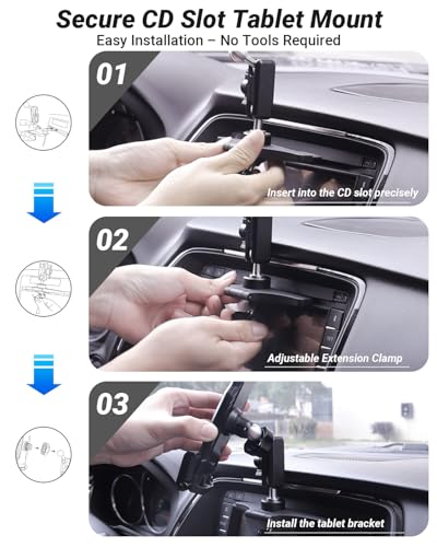 Metal Car CD Slot Tablet Mount Sturdy for 6.1-15.6" Tablet with case