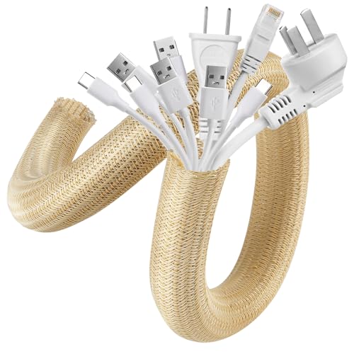 AGPTEK Cable Management Sleeve, 10ft - 1.5 inch Cord Hider, Wood Color - color: Wood Color, size: 1.5"-10ft