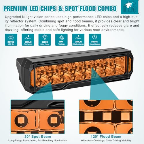 Nilight 6 Inch LED Light Bar 2PCS 50W Amber Spot Flood Combo Lamps - color: 50W Led Pod 2Pcs Amber