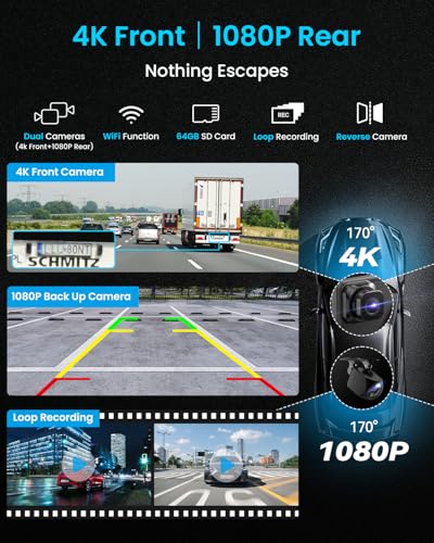 IIWEY iK11 11-Inch Wireless Apple CarPlay Screen, Android Auto, 4K Dash Cam
