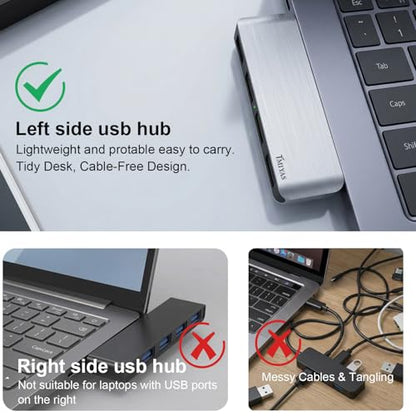 USB 3.0 Hub 4-Port Cable-Free USB Splitter for Laptop Left Side - color: Silvery(Left)