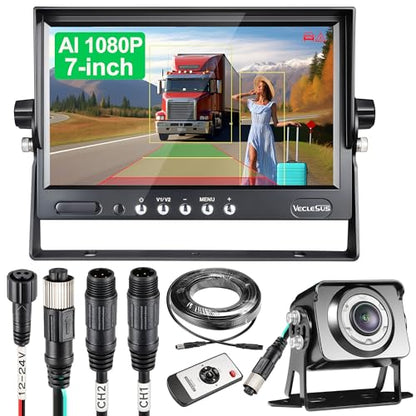 VGS AI Backup Camera System, 1080P HD Starlight Night Vision, Auto Detect Pedestrians, Vehicles & Pedestrian-Vehicle Combo, 7" Auto-Dimming Monitor, IP69K Waterproof for Trucks & RVs