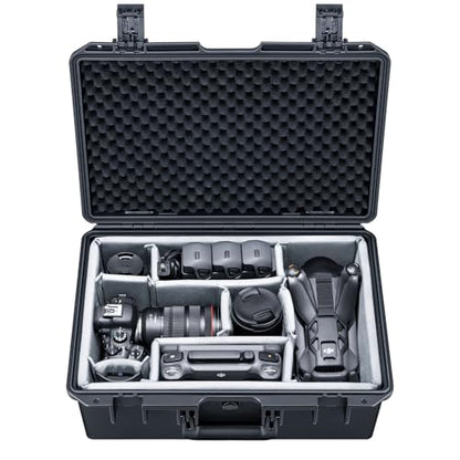 Lykus PVC2 Hard Case with Dividers for Cameras,Lenses,DJI Mavic/Air/Mini - color: Black PVC2