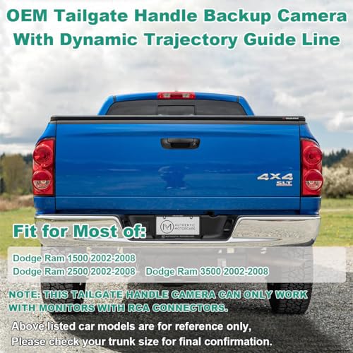 Tailgate Handle Reverse Backup Camera Replacement for Dodge Ram 2002-2008 Ram 1500, 2500, 3500, GreenYi AHD 720P Pickup Rear View Parking Camera with Trajectory Guideline