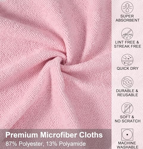 UPSTAR Microfiber Cleaning Cloth, Reusable Paper Towels Rolls, 50 Packs 12x12 inch Cleaning Rags for Washing Dishes, Kitchen, Bathroom, Car, Pink - color: Pink