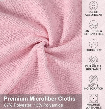 UPSTAR Microfiber Cleaning Cloth, Reusable Paper Towels Rolls, 50 Packs 12x12 inch Cleaning Rags for Washing Dishes, Kitchen, Bathroom, Car, Pink - color: Pink