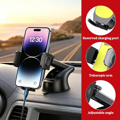 Car Phone Holder, 360° Adjustable Suction Cup Stable Vehicle Dashboard Cell Phone Mount with Air Vent Clamp, Hands Free Automotive Windshield Smartphone Holder, Universal Fit (Yellow) - color: Yellow
