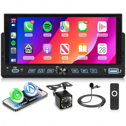Rimoody 6.86" Single Din Car Stereo with Wireless CarPlay and Android Auto - style: 6.86 inch with Volume Knob and physical control buttons