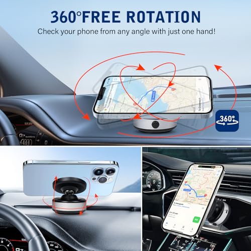 360 Rotatable Car Magnetic Phone Holder,Electric Vacuum Magnetic Suction Car Phone Mount,Magnetic Adsorption Double Cell Phone Holder-Sided Strong Suction for Car Mirro Gym All Smooth Surface(Silver) - color: Silver