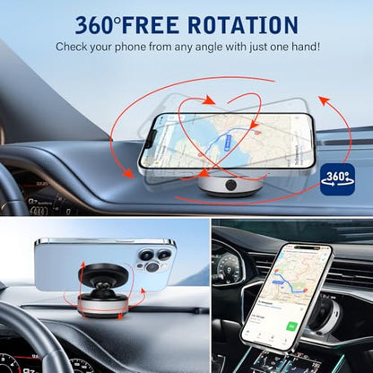 360 Rotatable Car Magnetic Phone Holder,Electric Vacuum Magnetic Suction Car Phone Mount,Magnetic Adsorption Double Cell Phone Holder-Sided Strong Suction for Car Mirro Gym All Smooth Surface(Silver) - color: Silver