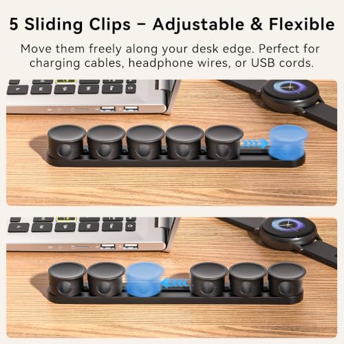 5 in 1 Magnetic Cord Organizer Set + 1 * 360°Rotating Cable Clips [ 1S Lock & Cable Smooth Adjustable] Strong Adhesive Cord Holder for Car Office Desk Cable Management, Desk Accessories for Men Women