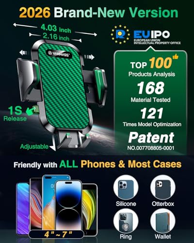 VANMASS Phone Holders for Your Car Ultimate Military-Grade Car Phone Holder Mount【Patent & Safety Certs】 Upgraded Shockproof Truck Air Vent Phone Mount for iPhone 17 Pro Max 16 Samsung Android,Green - color: Green