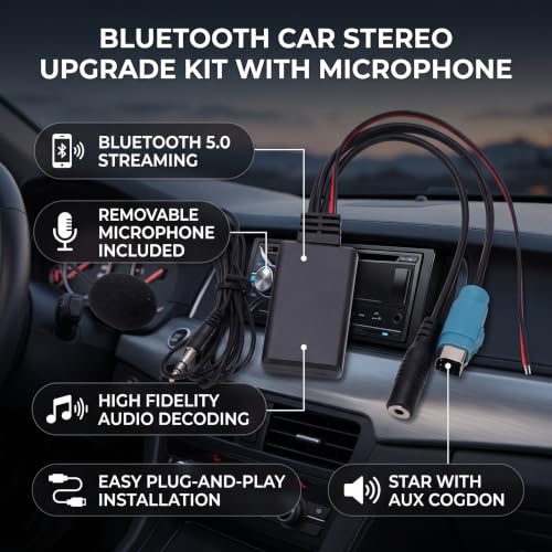 Bluetooth AUX Receiver Module, 5.0 AUX in Cable Adapter with Removable Microphone, Clear Audio Streaming Easy Installation for Car CD Player for KCE 237B 2009 Up