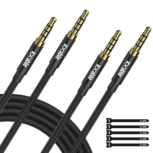 2 Pack 3.5mm Audio Cable, 4-Pole Hi-Fi Stereo TRRS Aux Jack 6FT, Nylon Braided, Microphone Compatible, 1/8 inch Male to Male Auxiliary Cord Extension for Headphones, Car, iPad, Phone, Tablet- Slim - size: 6FT (2-Pack)