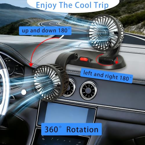 USB Dual Head Car Cooling Fan, 5V Brushless Motor, 2 Speed, 360° Rotation, Dashboard Mount, for Cars, SUVs, Trucks, RVs & Desk Use - color: 5V