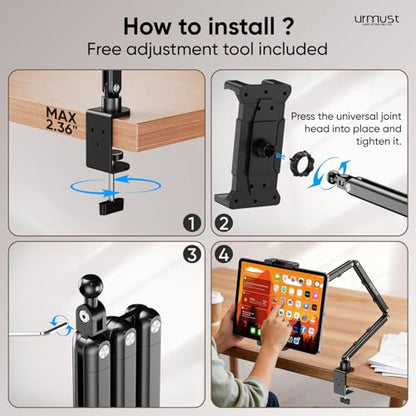 Urmust Portable Monitor Stand 15.6", iPad Stand for Desk - size: 3 Arm Pro-Up to 18.5" Black