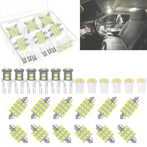 24 Pieces LED Car Interior Light Bulb Kit, Super Bright 6000K White 194 168 DE3175 T10 578 W5W 2825 31MM 42MM LED Bulb, for Dome Map Dash Door License Plate Trunk Light, Interior Lights