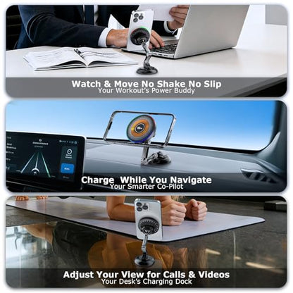 15W Magsafe 자동차 마운트 충전기용, 진공 360° 조절 가능한 금속 헤드가 있는 마그네틱 무선 자동차 마운트 충전기 [54.4kg(120파운드) 강력한 흡입력], 아이폰 12–17 시리즈용 차량용 휴대폰 홀더