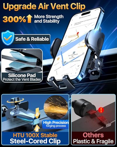 HTU Car Phone Holder【2026 Upgraded 100+LBS Suction & Safety Cert】 Cell Phone Car Mount for Truck Heavy Duty Phone Holder for Dashboard/Windshield/Vent for iPhone 17 16 Pro Max, Dark Black - color: Dark Black