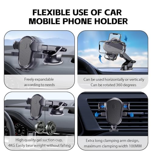 Car Phone Holder, Phone Holder Vent，CarWindshield Dashboard Truck Suction Cup, 360°Adjustable, Automobile Cradles Universal,car Phone Holders for iPhone Size 4.7inch-7inch