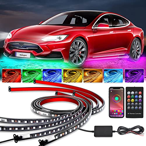 Nilight 4PCS RGB LED Underglow Lights Strip with APP & Remote Control - color: 4Pcs Underglow Light Strip w/Remote+APP