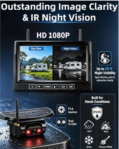 HD 1080P Dual Wireless Backup Camera: 15200mAh Battery Up to 3-Day Trip - size: 7.2" Dual RV Backup Camera